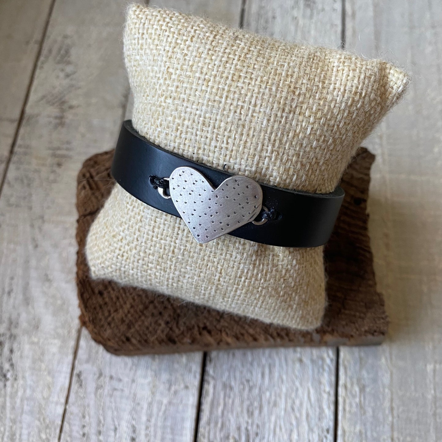 Sterling Heart Leather Band