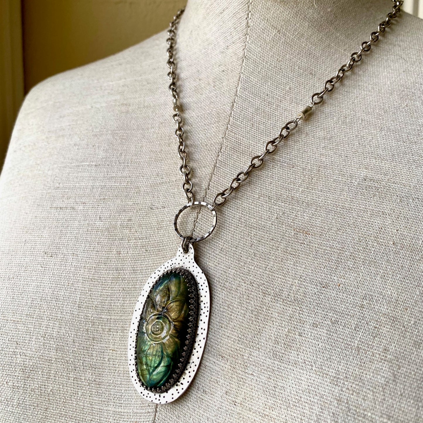 Carved Labradorite Pendant Necklace