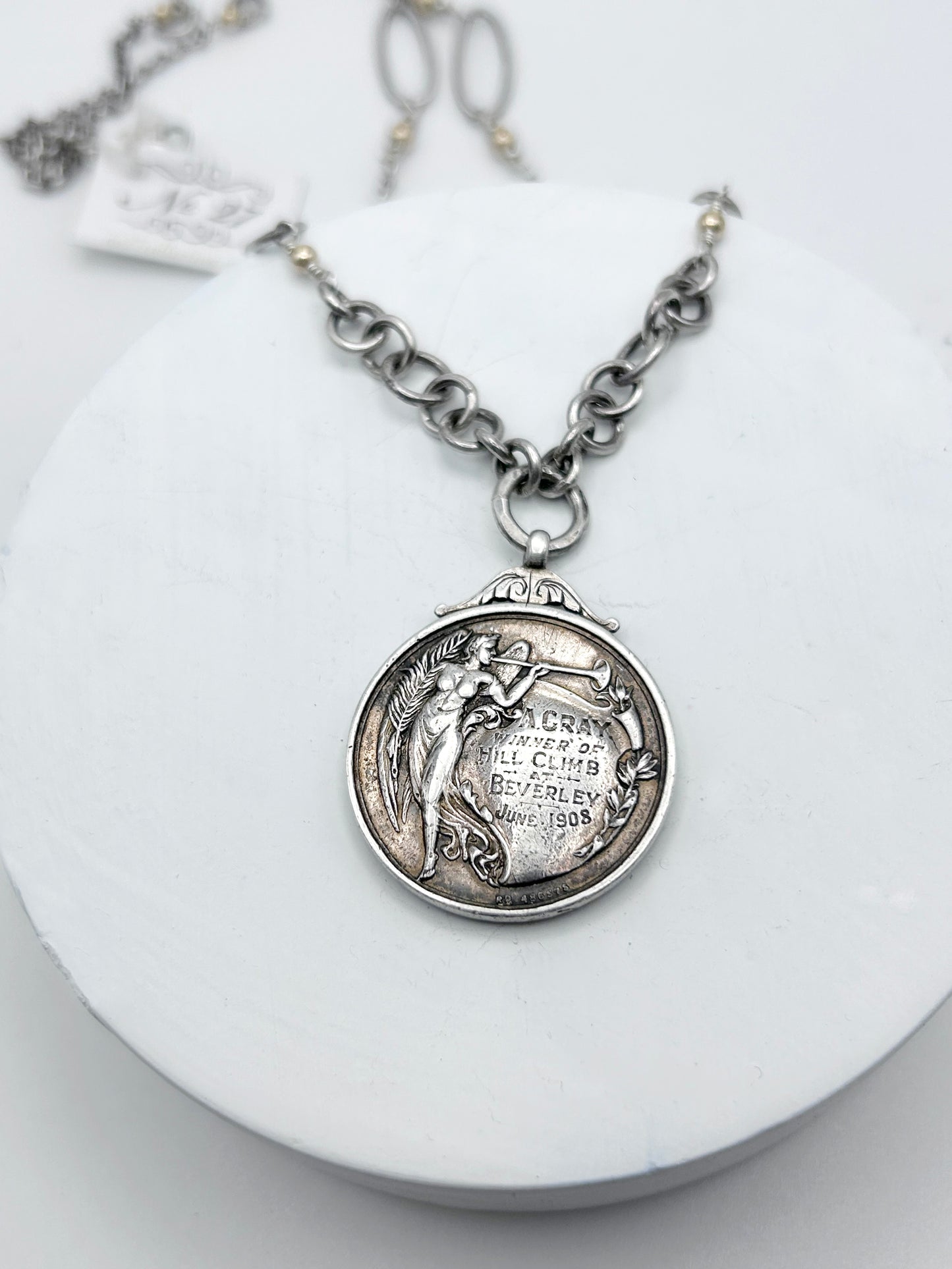 Antique Bike Medal Necklace