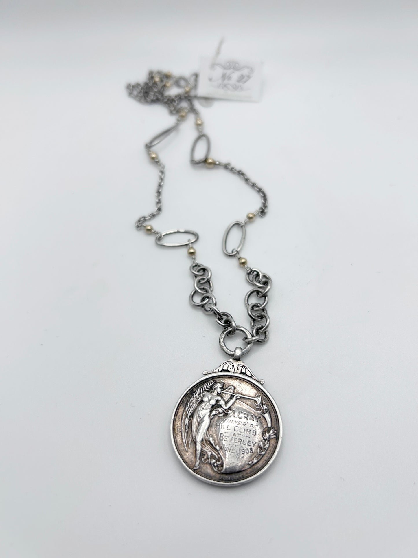Antique Bike Medal Necklace