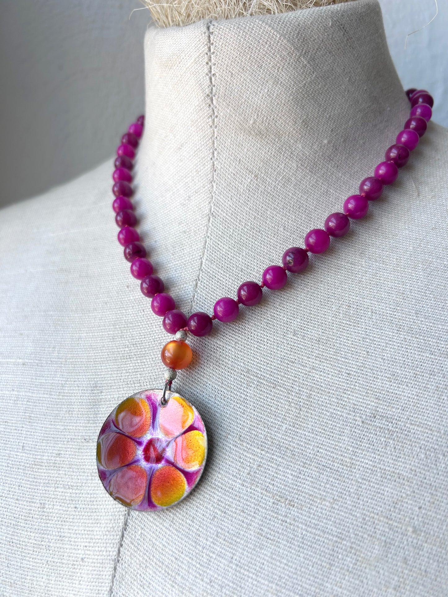 Vintage Enamel Pendant Necklace