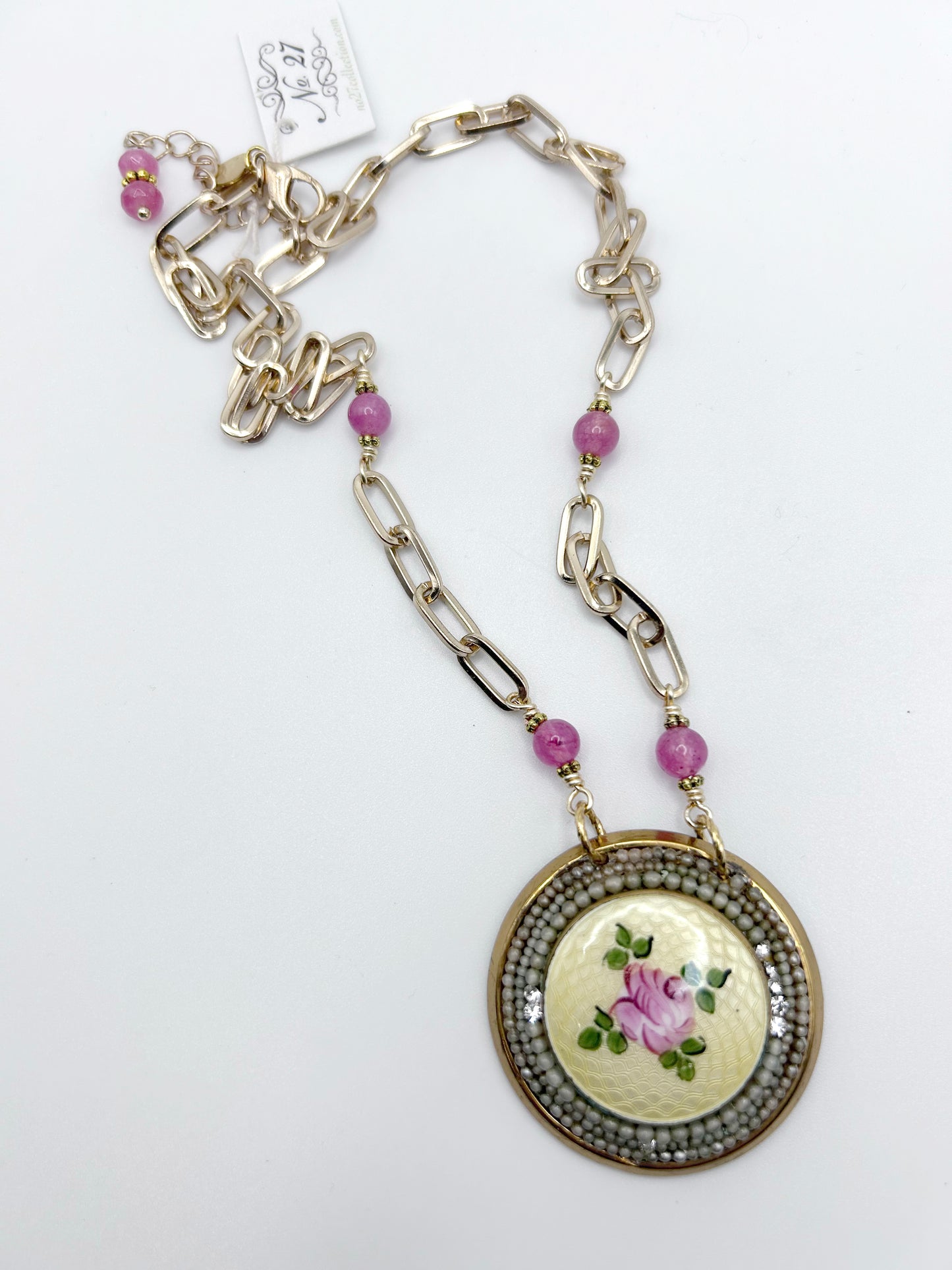 Vintage Enamel Rose Necklace